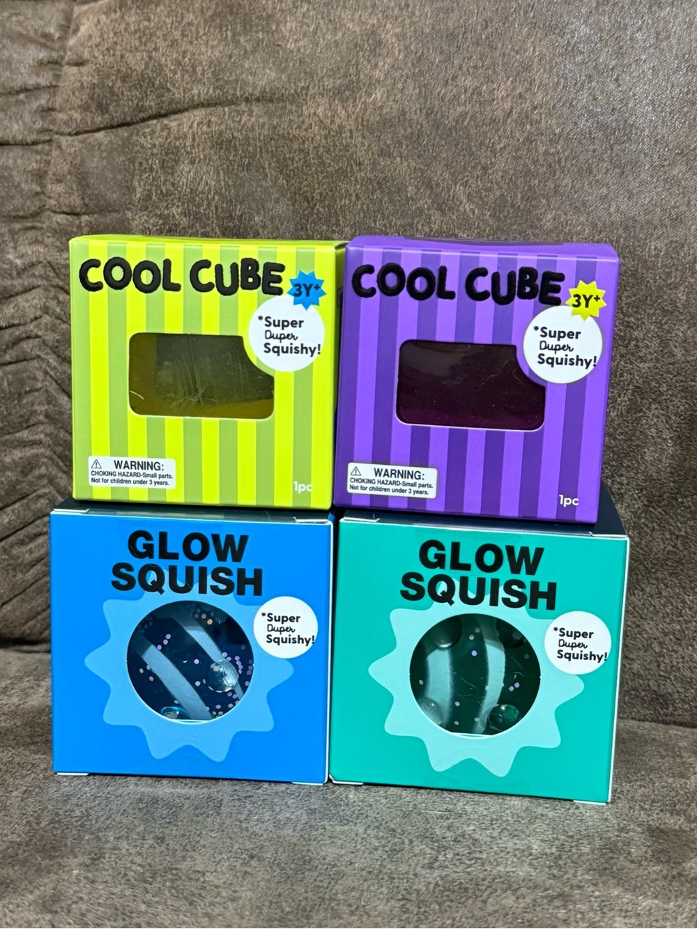 NEW Target J'adore Glow Squish Cool Cube Set of 4 Purple, Blue, Green Lime Green